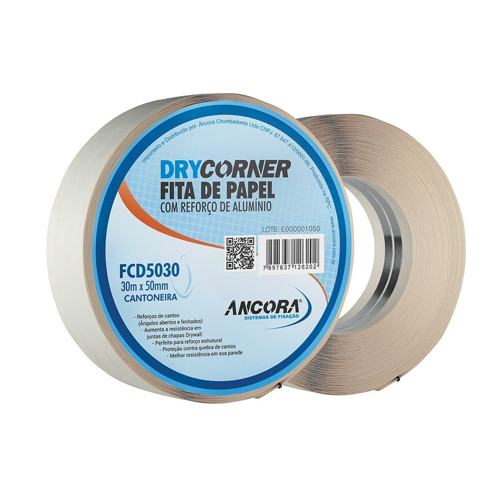 Fita Drywall Âncora de Canto com Reforço Metálico 50MMX30M FCD5030