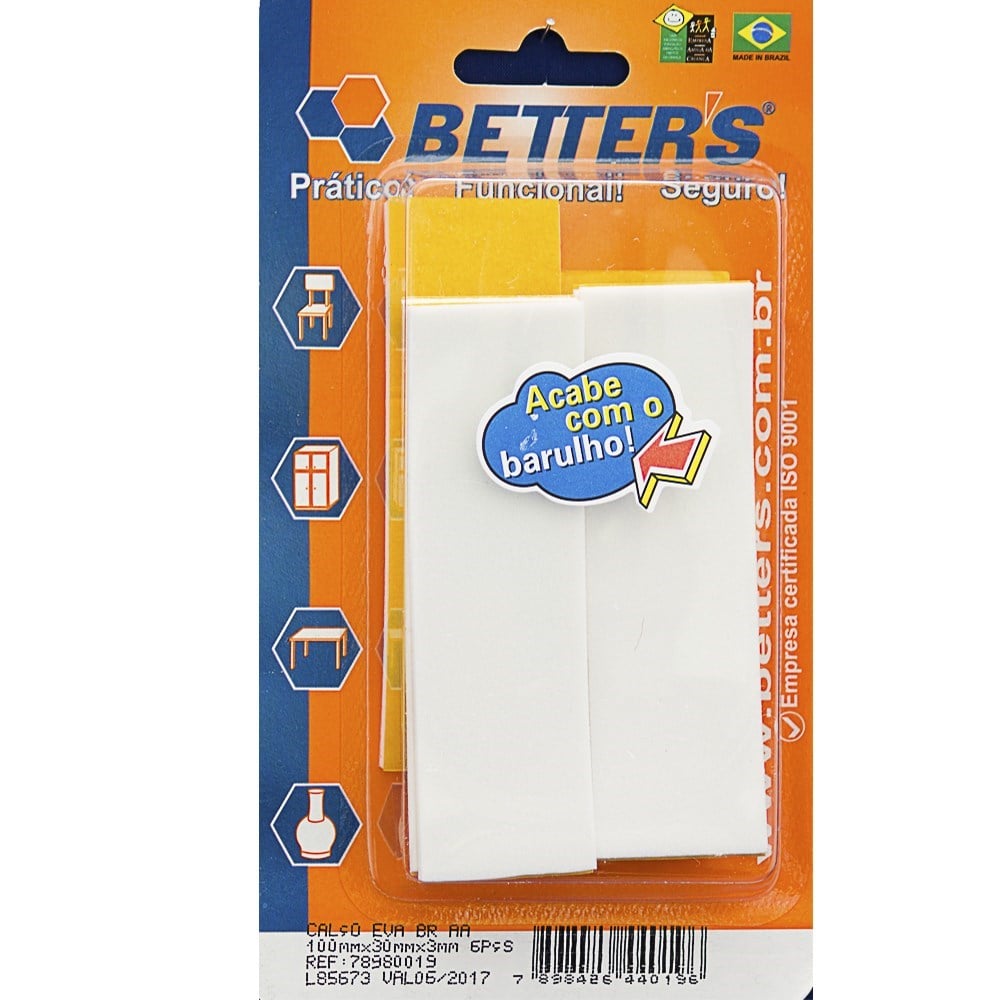 Calco Eva Auto Adesivo Retangular Branco 100 X 30 X 3mm 6 Peças 019 BRIBTS000019