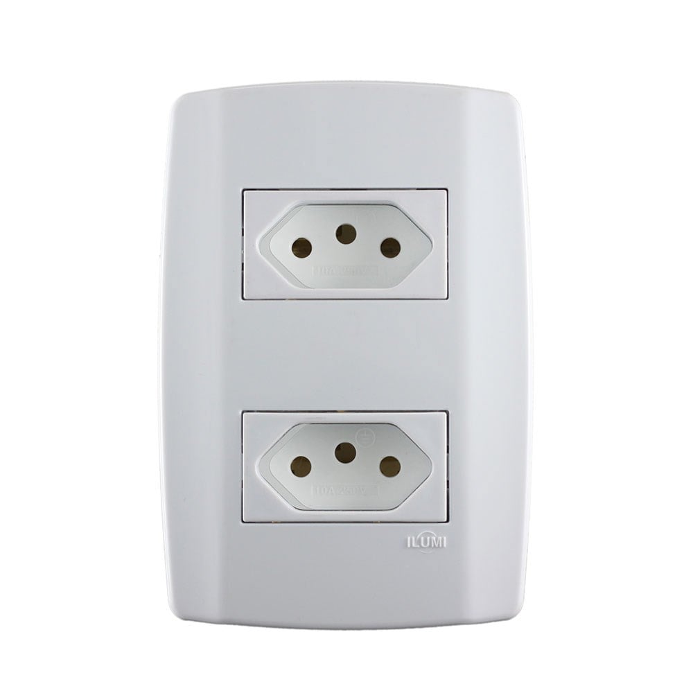 Conjunto Ilumi Slim 4X2 Branco com Placa 2 Tomada 10A 80120