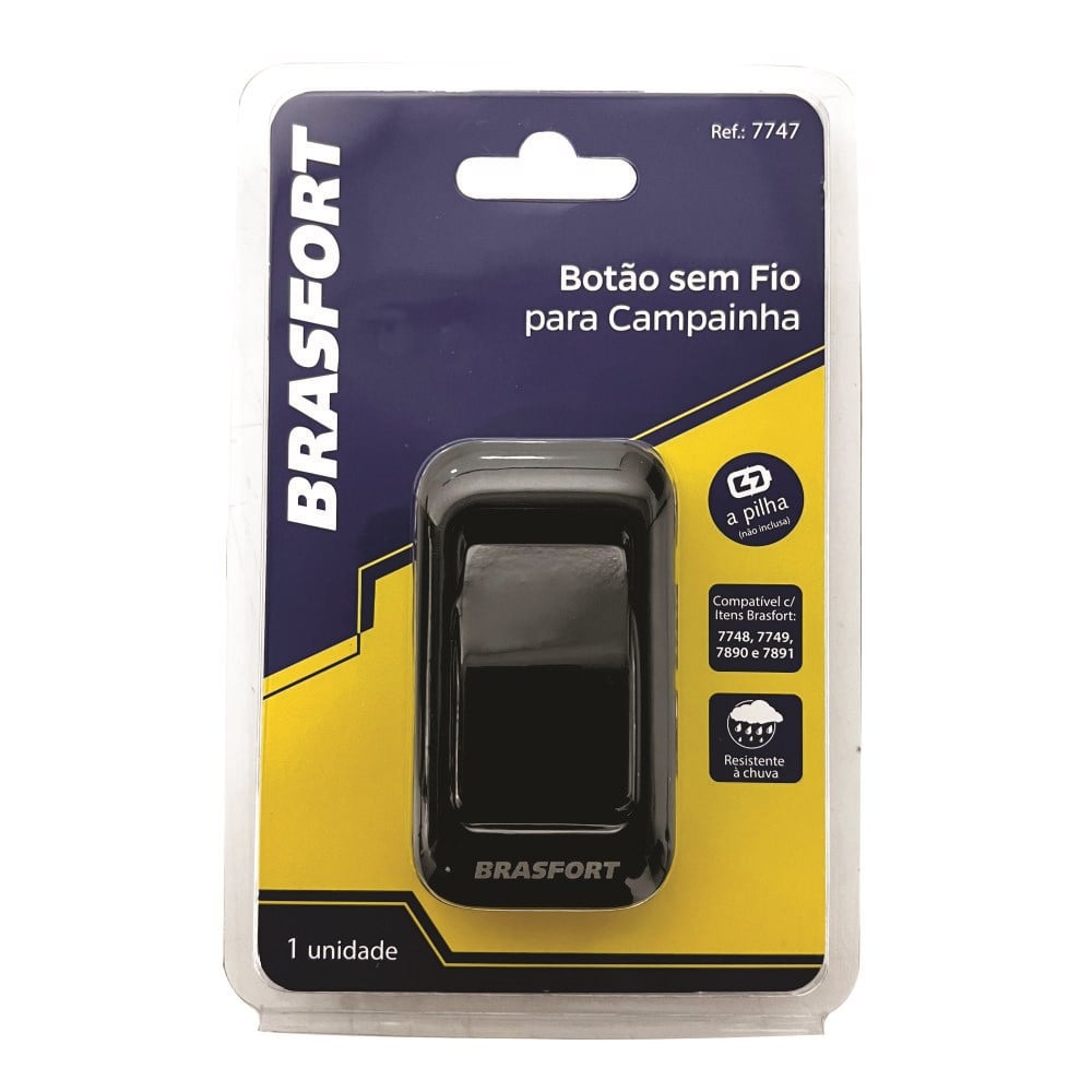 Botão para Campainha Brasfort sem Fio Pilha Preto 7747
